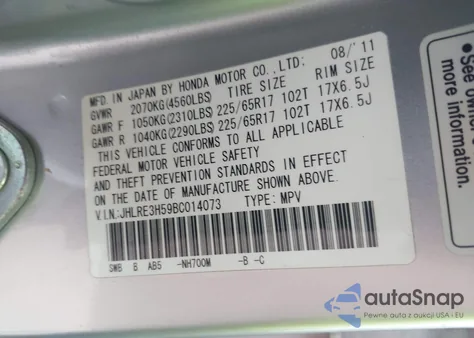 2011 Honda Cr-V Ex from USA, damaged, VIN JHLRE3H59BC014073